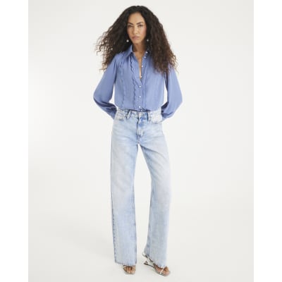 Blue Chiffon Scallop Trim Shirt