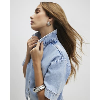 Blue Collared Boxy Denim Shirt