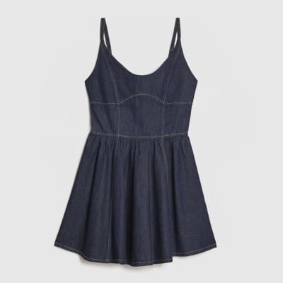 Blue Corset Detail Denim Mini Dress