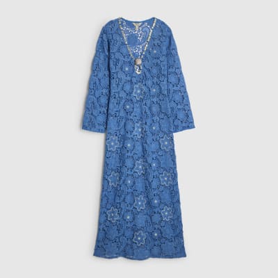 Blue Crochet Shell Maxi Dress