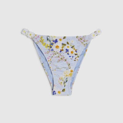 Blue Daisy Floral Print Bikini Bottoms