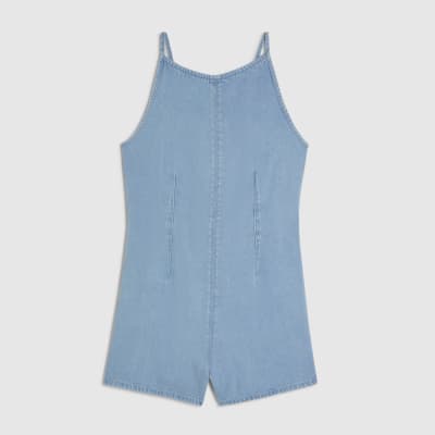 Blue Denim Boat Neck Playsuit