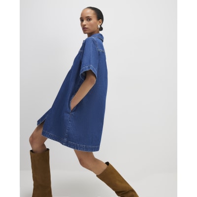 Blue Denim Button Through Mini Dress