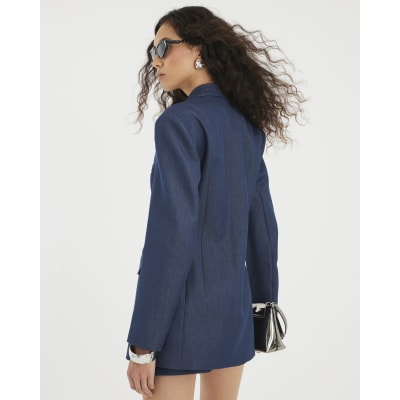 Blue Denim Cinch Waist Blazer
