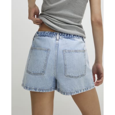 Blue Denim Elasticated A Line Shorts