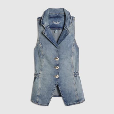 Blue Denim Elasticated Sleeveless Waistcoat