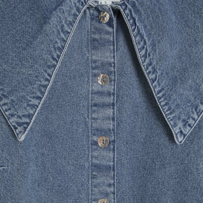 Blue Denim Long Sleeve Collared Shirt