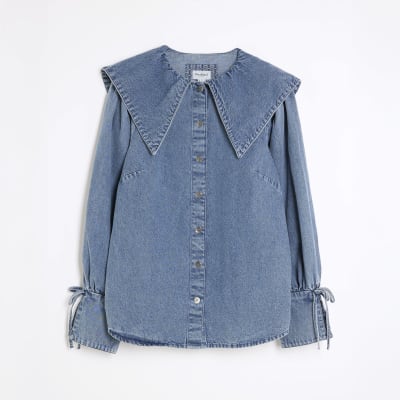 Blue Denim Long Sleeve Collared Shirt
