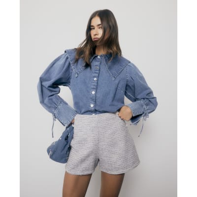 Blue Denim Long Sleeve Collared Shirt