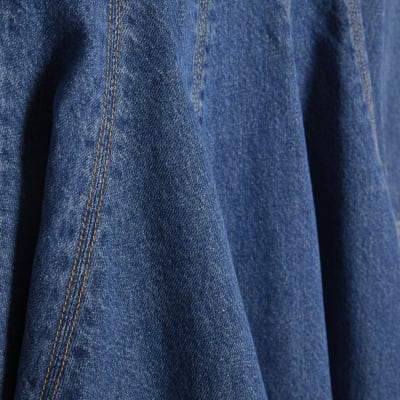 Blue Denim Long Sleeve Seamed Mini Dress