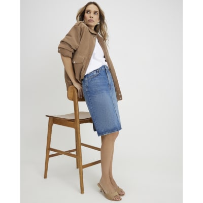 Blue Denim Midi Skirt