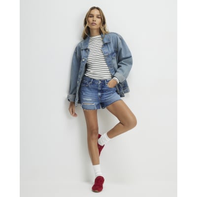 Blue Denim Ripped Shorts