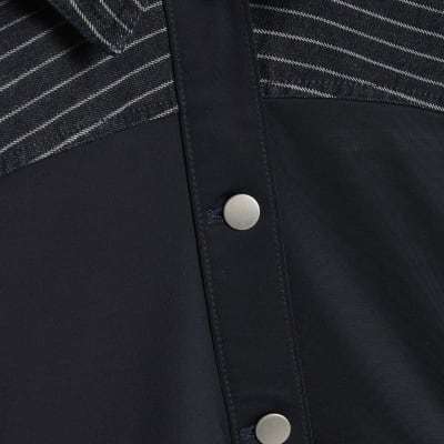 Blue Denim Striped Hybrid Denim Jacket