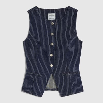 Blue Denim Striped Waistcoat