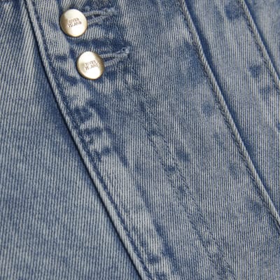 Blue Elasticated Dart Front Wide Leg Jeans