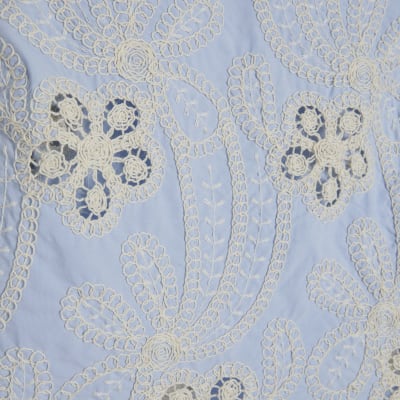 Blue Embroidered Crochet Top