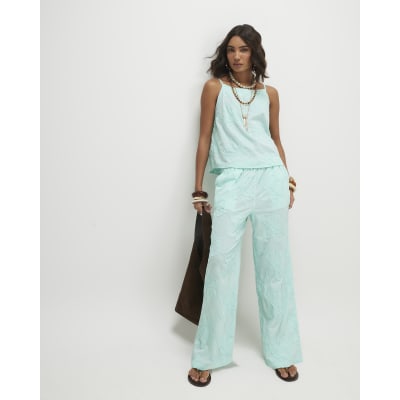 Blue Floral Textured Trousers