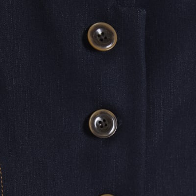 Blue High Neck Denim Waistcoat