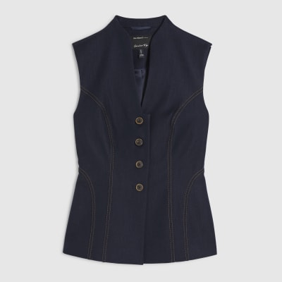 Blue High Neck Denim Waistcoat