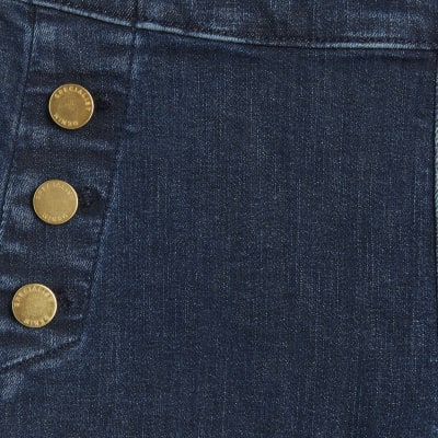 Blue High Rise Palazzo Button Detail Jeans