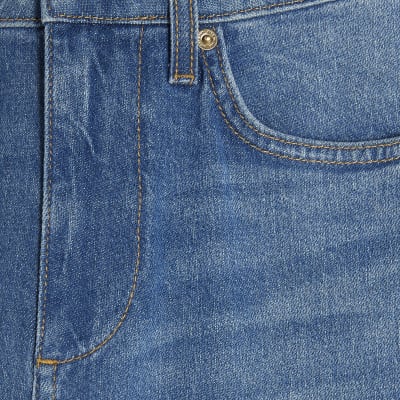 Blue High Rise Stretch Straight Leg Jeans