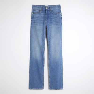 Blue High Rise Stretch Straight Leg Jeans