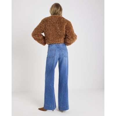 Blue High Waisted Front Pocket Palazzo Jeans