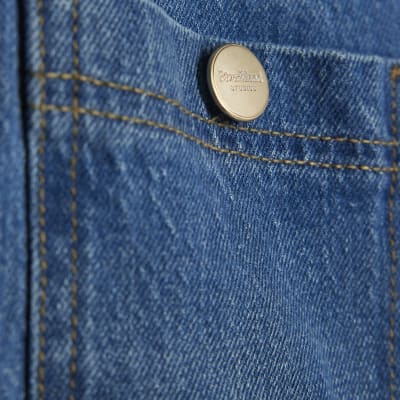 Blue High Waisted Front Pocket Palazzo Jeans