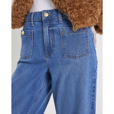 Blue High Waisted Front Pocket Palazzo Jeans