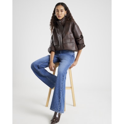Blue High Waisted Relaxed Straight Leg Jeans