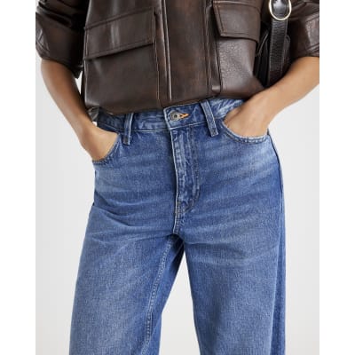Blue High Waisted Relaxed Straight Leg Jeans