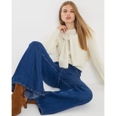 Blue High Waisted Soft Wide Leg Jeans