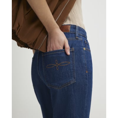 Blue High Waisted Stretch Straight Leg Jeans