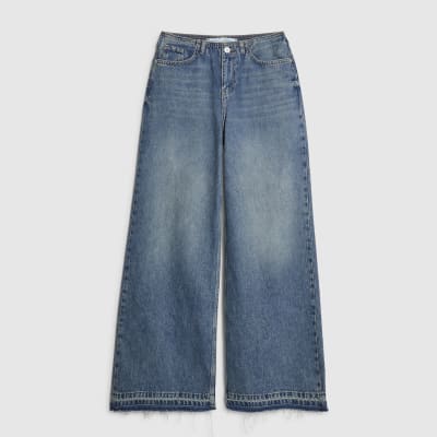 Blue High Waisted Wide Leg Jeans