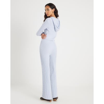 Blue Long Sleeve Cable Knit Hoodie