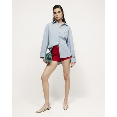 Blue Long Sleeve Cinched Back Shirt