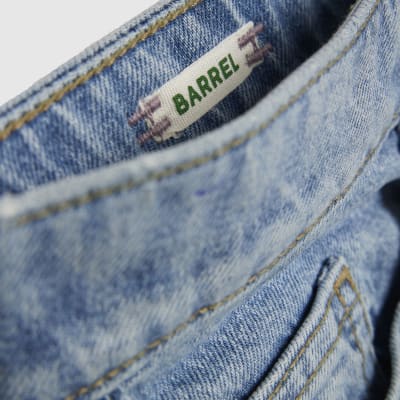 Blue Mid Rise Barrel Leg Jeans