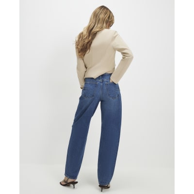 Blue Mid Rise Barrel Leg Jeans