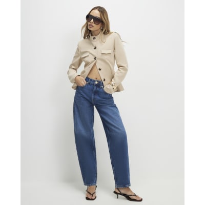 Blue Mid Rise Barrel Leg Jeans