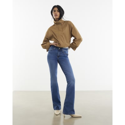 Blue Mid Rise Flared Jeans