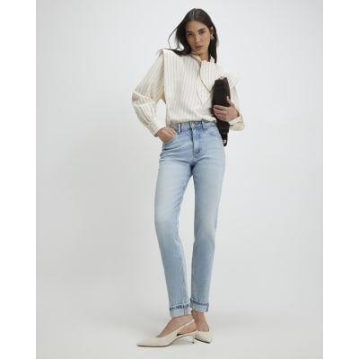 Blue Mid Rise Mom Sculpt Jeans