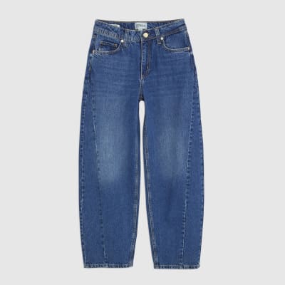 Blue Mid Rise Seamed Barrel Leg Jeans