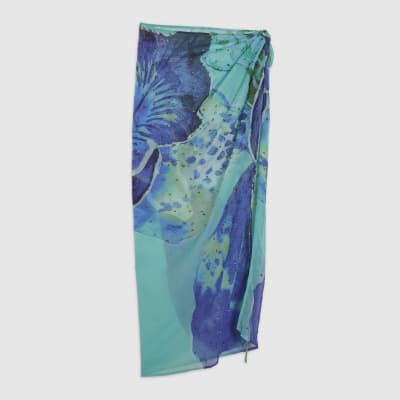 Blue Orchid Print Maxi Beach Skirt