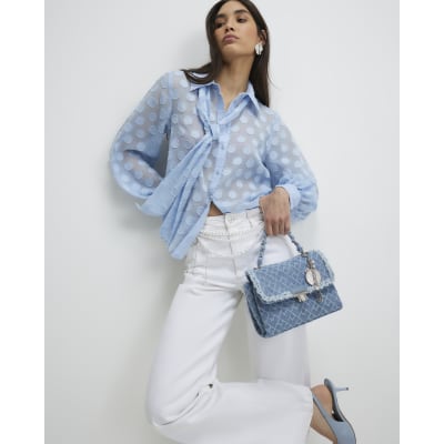 Blue Organza Polka Dot Blouse