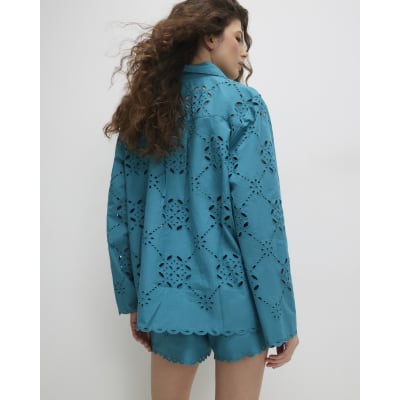 Blue Poplin Broderie Shirt