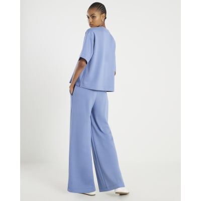 Blue Premium Drawstring Wide Leg Joggers