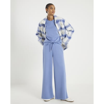 Blue Premium Drawstring Wide Leg Joggers