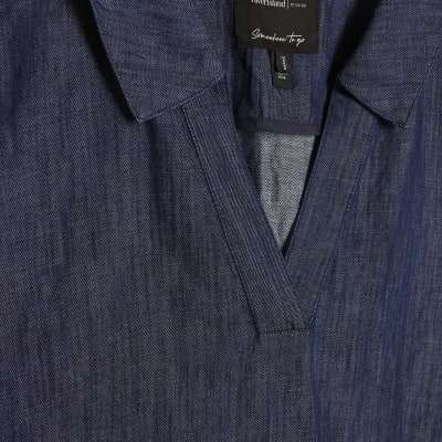 Blue Premium Linen Blend Denim Tunic Top