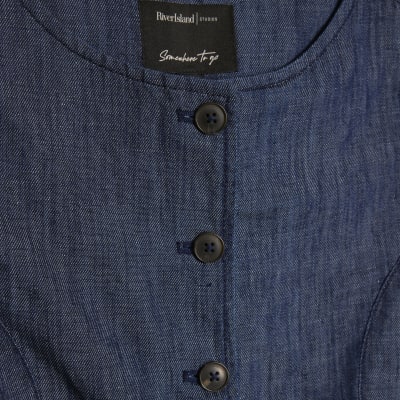 Blue Premium Linen Blend Denim Waistcoat