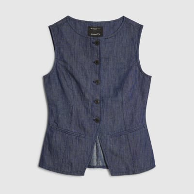 Blue Premium Linen Blend Denim Waistcoat